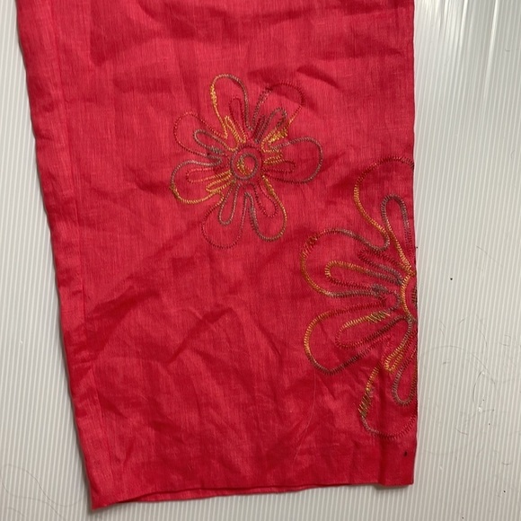 Nikki Valenti Irish linen floral embroidered palazzo pants women size 14 - Picture 6 of 11